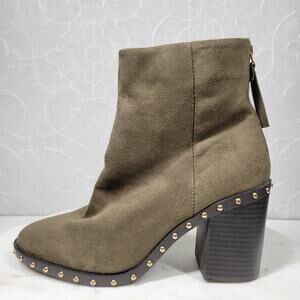 Forever 21 Suede Boots Womens 7 Green Leather Gold‎ Rivets Block Heel Zipper New